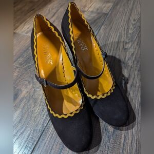 Franco Sarto Size 8 Brown Suede Leather Orange Accent Mary Jane Heels Halloween!